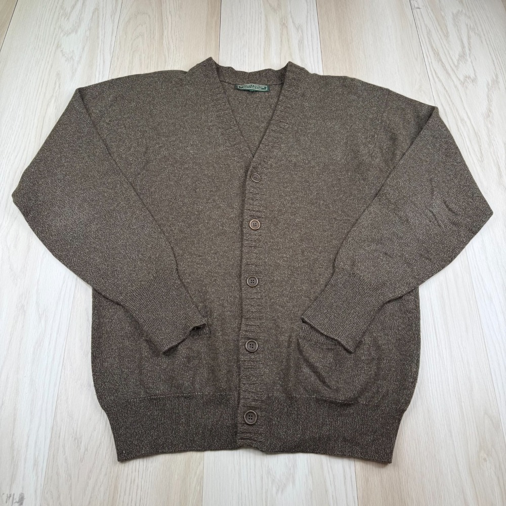 Holland & Holland Mens Brown V-Neck Button Front Cashmere Cardigan Sweater L